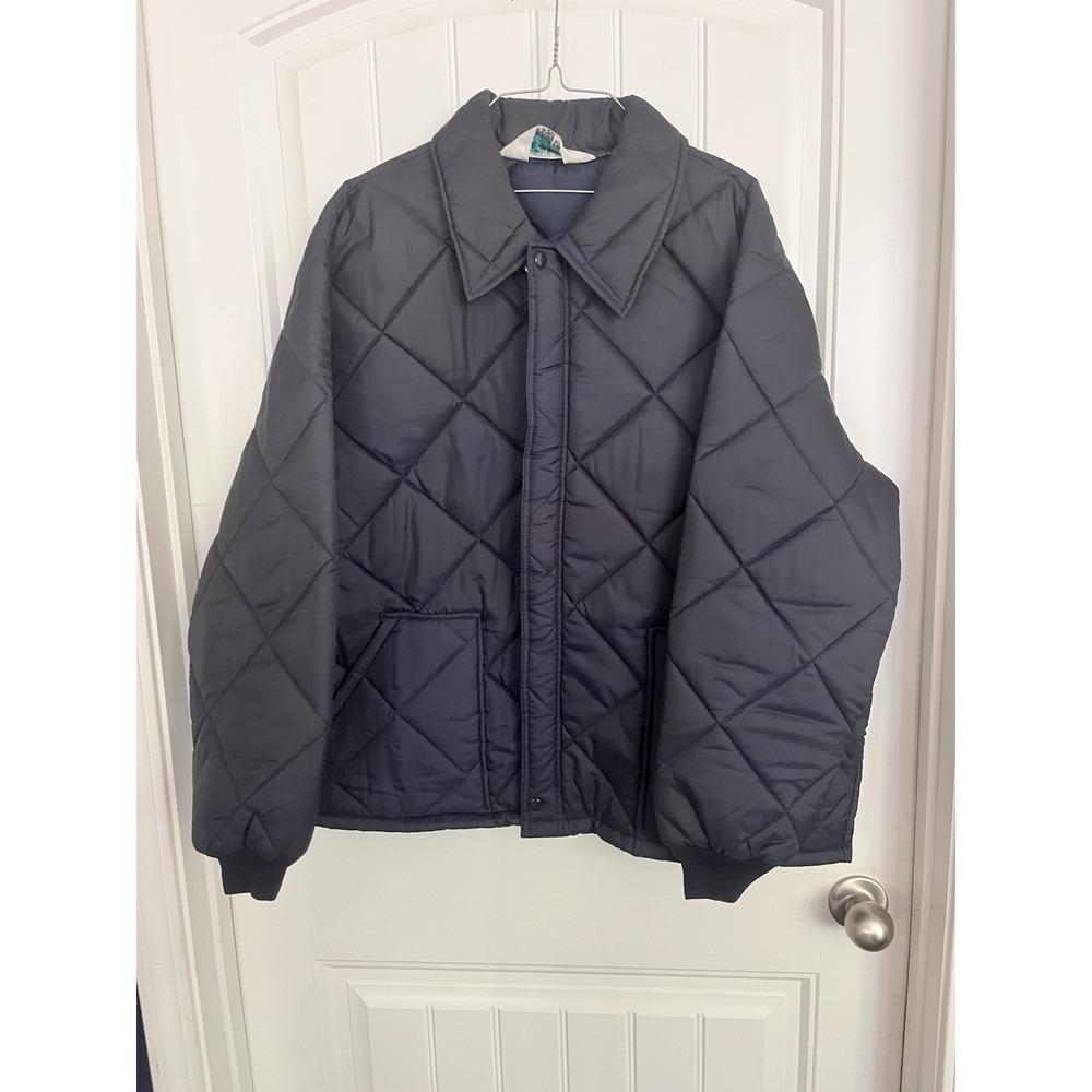 Vintage Kmart Jacket Mens XL Quilted Coat Workwear USA 70s Puffer Navy Blue AA